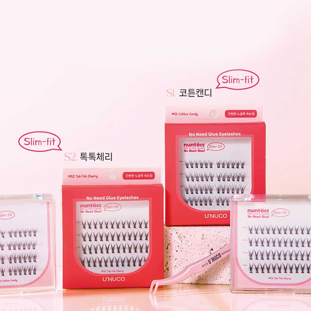 U'NUCO nuntocc No Glue Slim-fit Eyelashes 48pcs Individual Self Application Ultra Thin Fiber K-Beauty Lashes _ Made in Korea